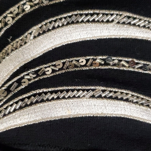 Bob Mackie wearable art black button front cardigan with silver white embellishm - Picture 7 of 7